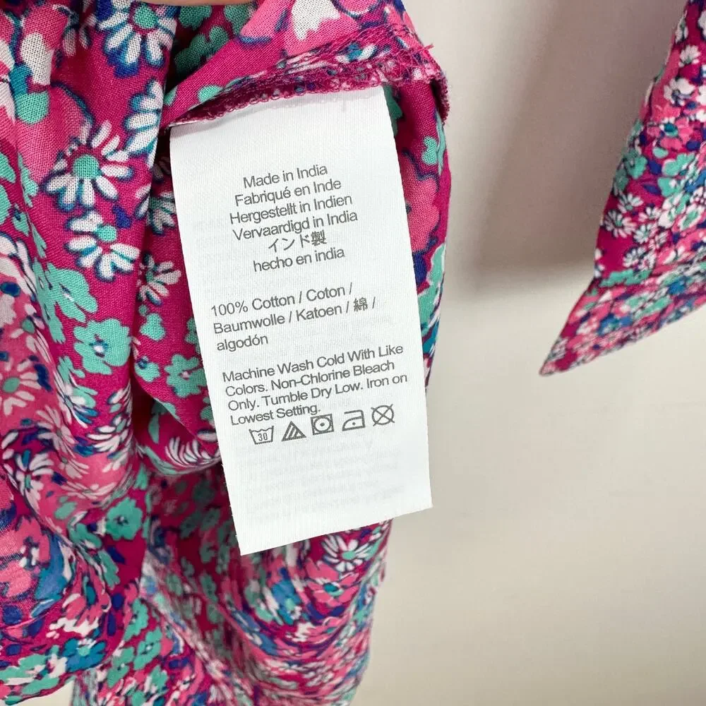 J.Crew Beach Shirtdress Floral Cotton Lightweight Long Sleeve Purple XXS NWT